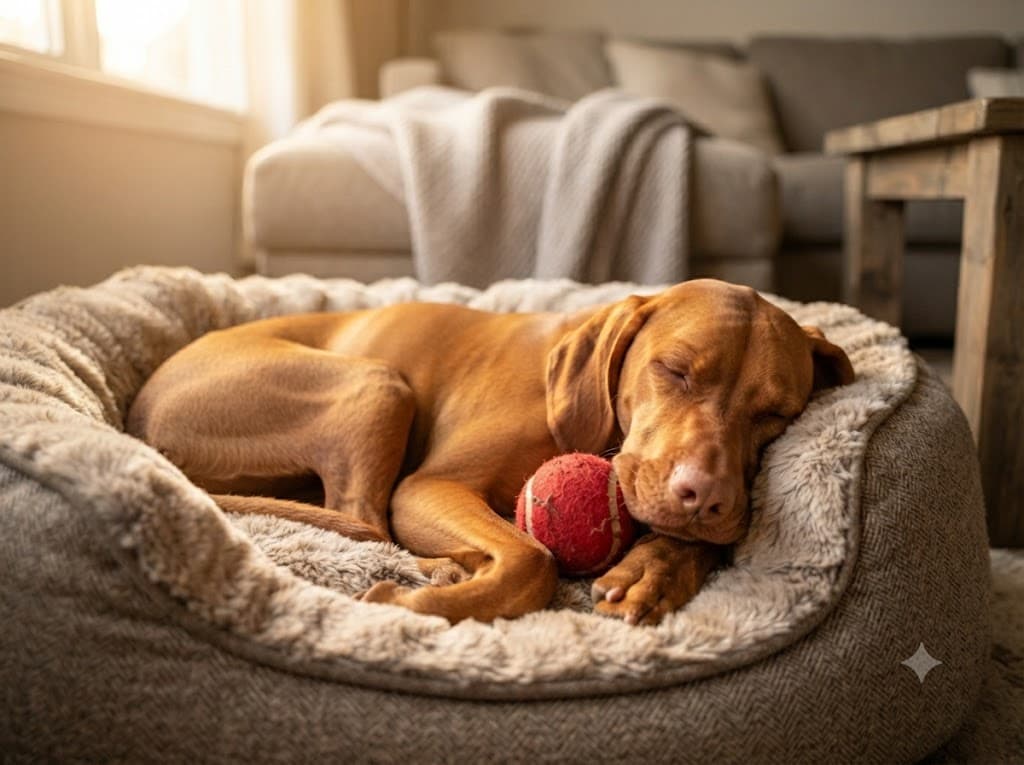Dog resting during overnight stay